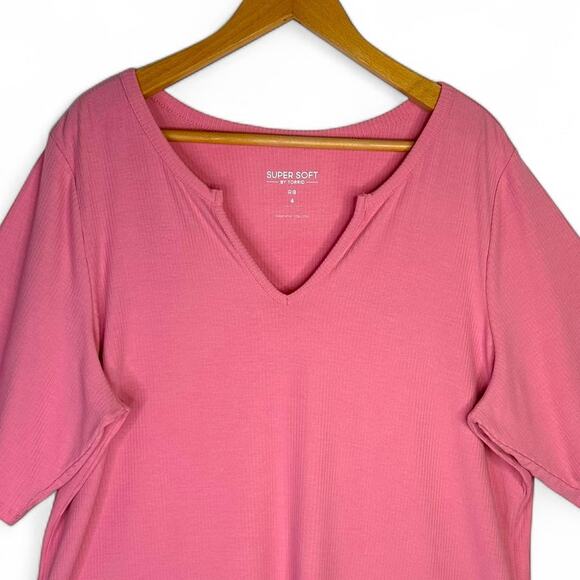 Torrid Women's Super Soft Ribbed Short V-Neck Sleeve T-Shirt 4X Pink Plus Size - Picture 2 of 9